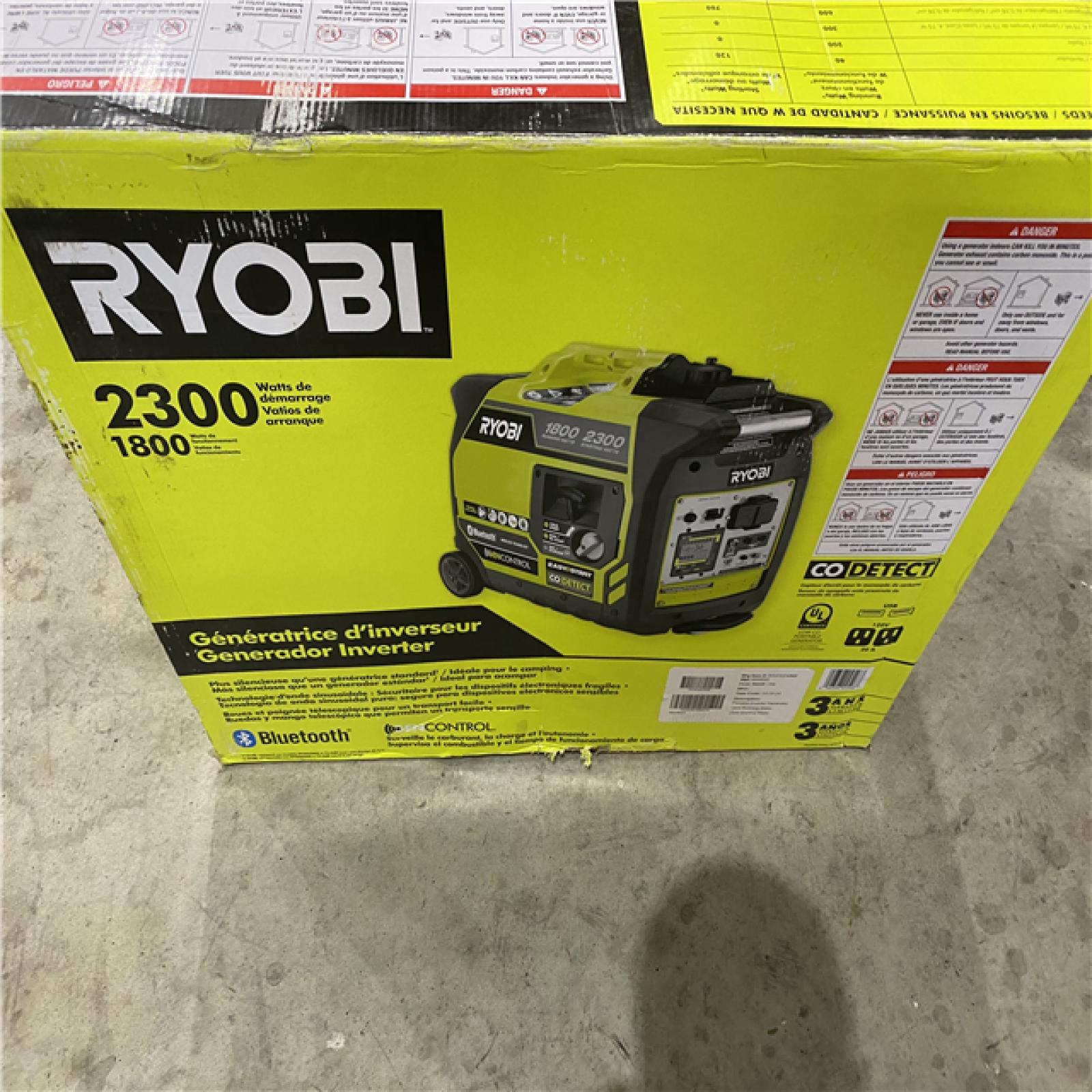 Houston location AS-IS RYOBI 2,300-Watt Recoil Start Bluetooth Super Quiet Gasoline Powered Digital Inverter Generator with CO Shutdown Sensor