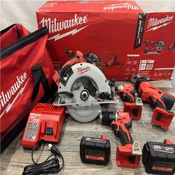 AS-IS MILWAUKEE M18 18-Volt Lithium-Ion Brushless Cordless Combo Kit (4-Tool) with 2-Batteries, 1-Charger and Tool Bag