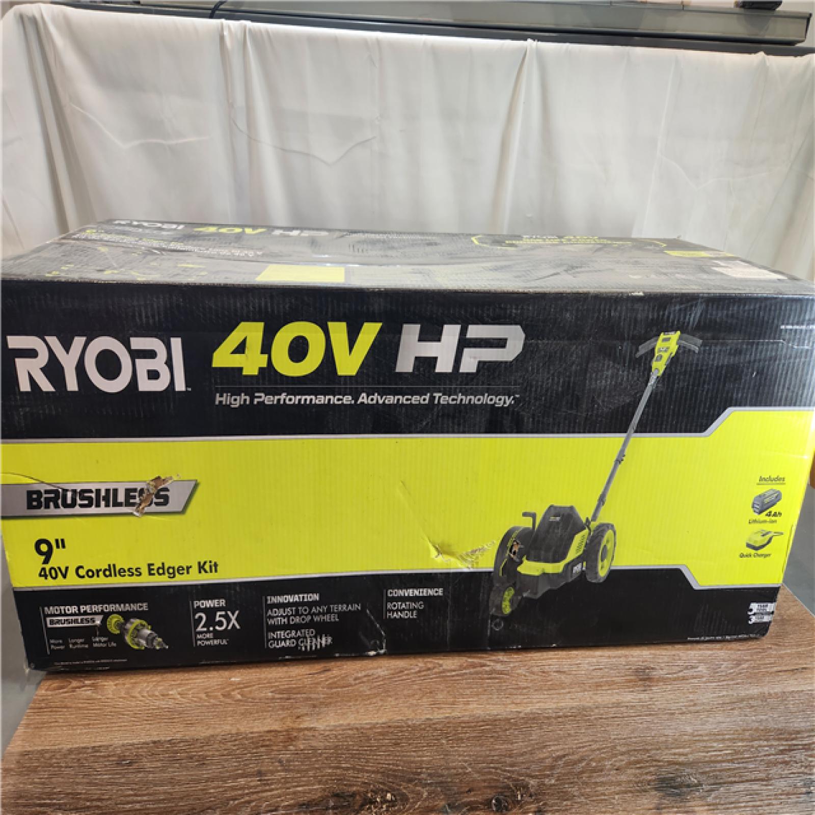 NEW! RYOBI 40V HP Brushless 9 in. Cordless Edger with 4.0 Ah Battery and Charger