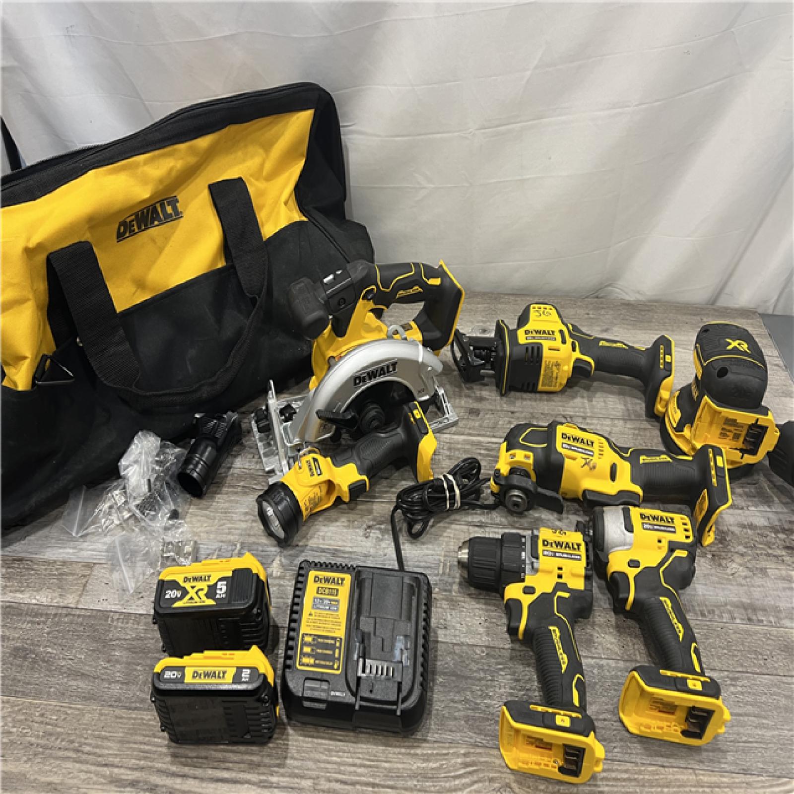 AS-IS DEWALT 20-Volt MAX Lithium-Ion Cordless 7-Tool Combo Kit with 2.0 Ah Battery, 5.0 Ah Battery and Charger