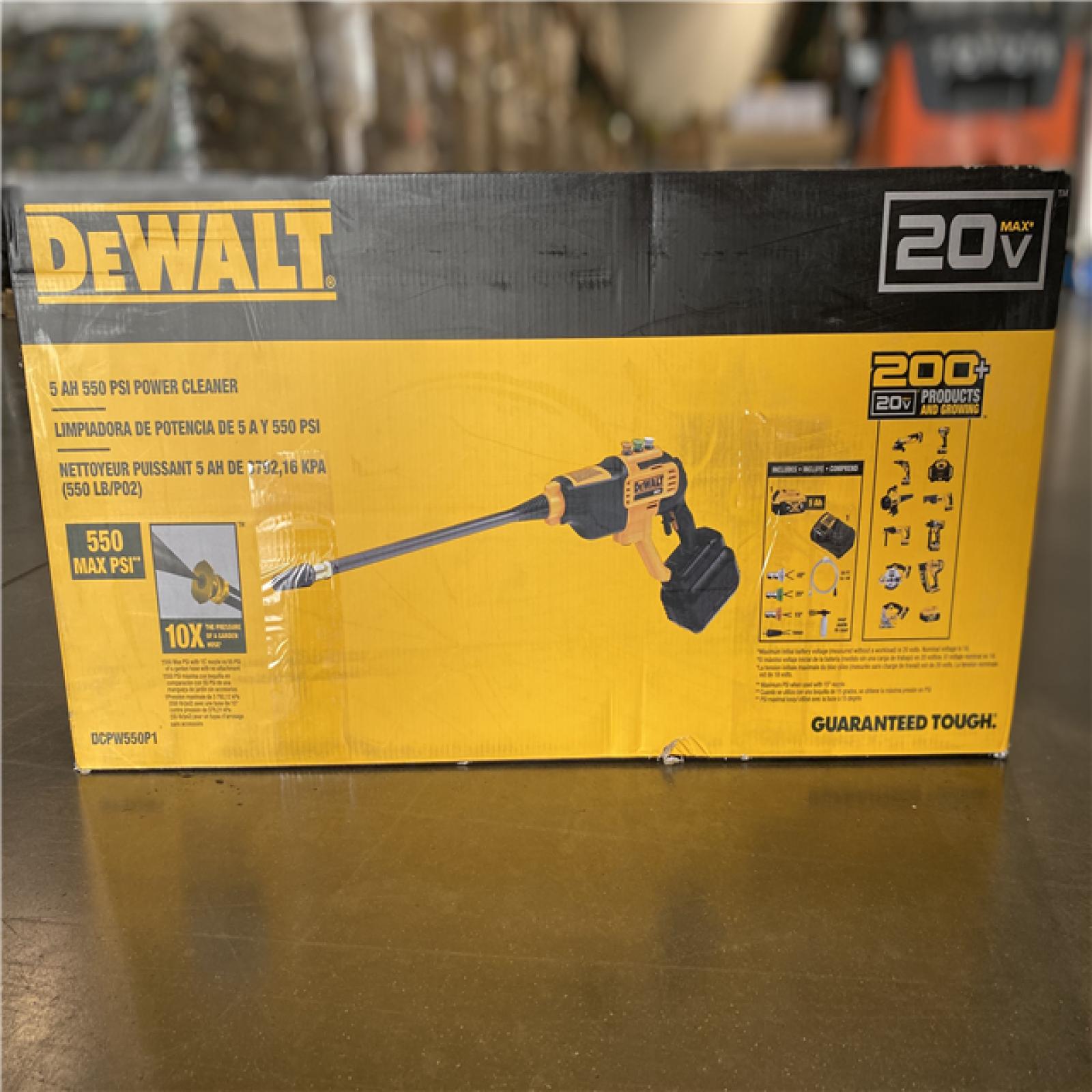 AS-IS - DEWALT 20V MAX 550 PSI 1.0 GPM Cold Water Cordless Battery Power Cleaner with 4 Nozzles Kit with (1) 5 Ah Battery and Charger