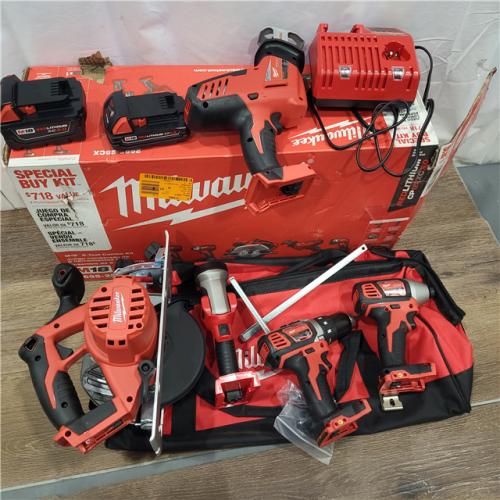 AS-IS Milwaukee M18 18-Volt Lithium-Ion Cordless Combo Tool Kit (5-Tool) with (1) 3.0Ah and (1) 1.5Ah Battery, (1) Charger, (1) Tool Bag