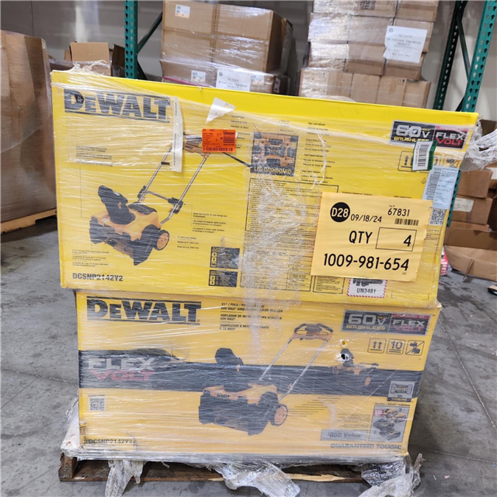 Dallas Location -NEW- DEWALT 60-Volt 21 in Snow Blower with Two 4.0 Ah FLEXVOLT Batteries and 2 Chargers(Lot Of 4)