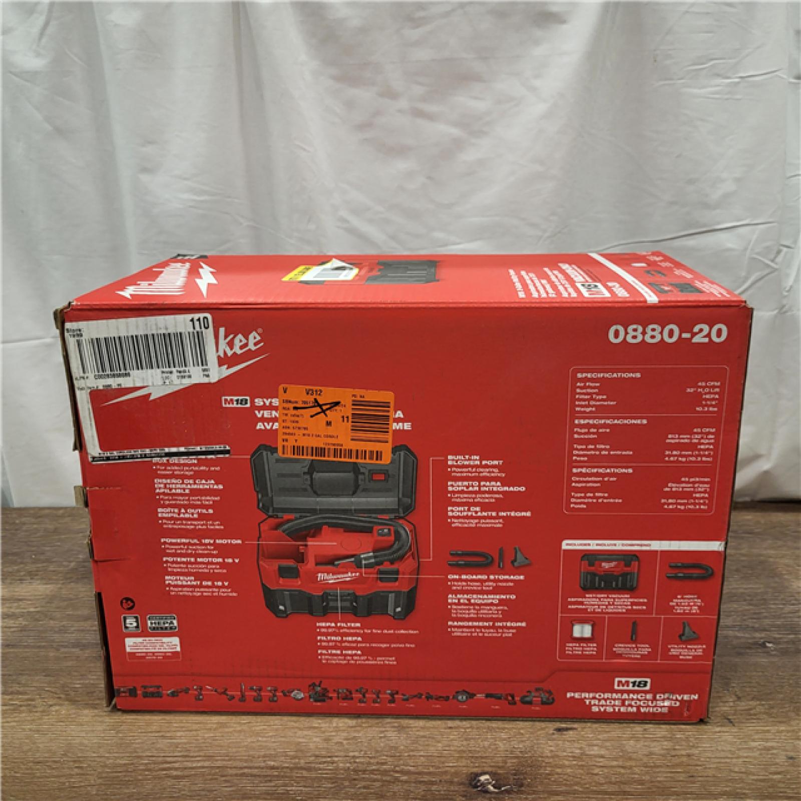 NEW!  Milwaukee Tool M18 Vacuum 2Gal 6  Hose Access Bare Tool