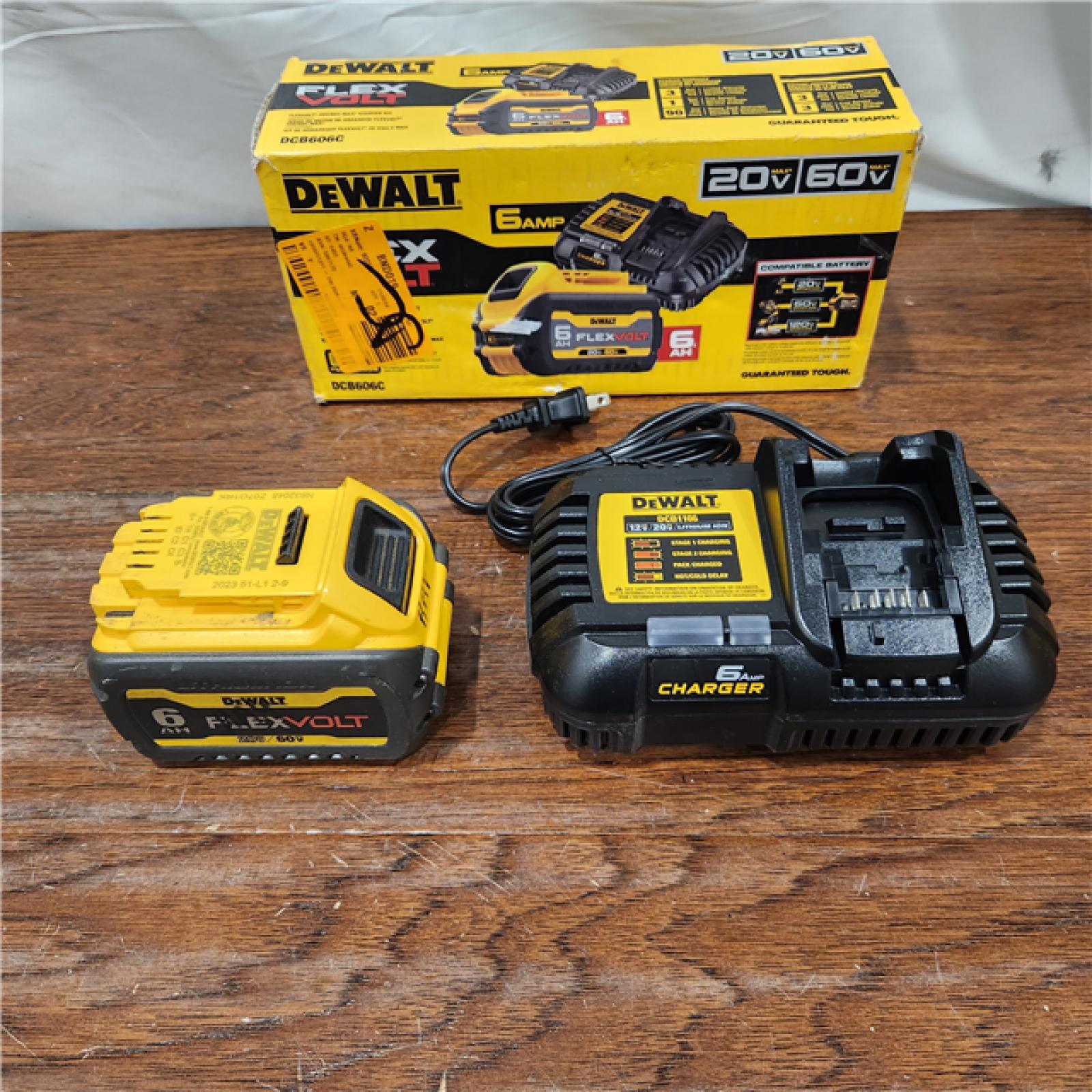 AS-IS DEWALT FLEXVOLT 20V/60V MAX Lithium-Ion 6.0Ah Battery Pack with 6 Amp Output Charger