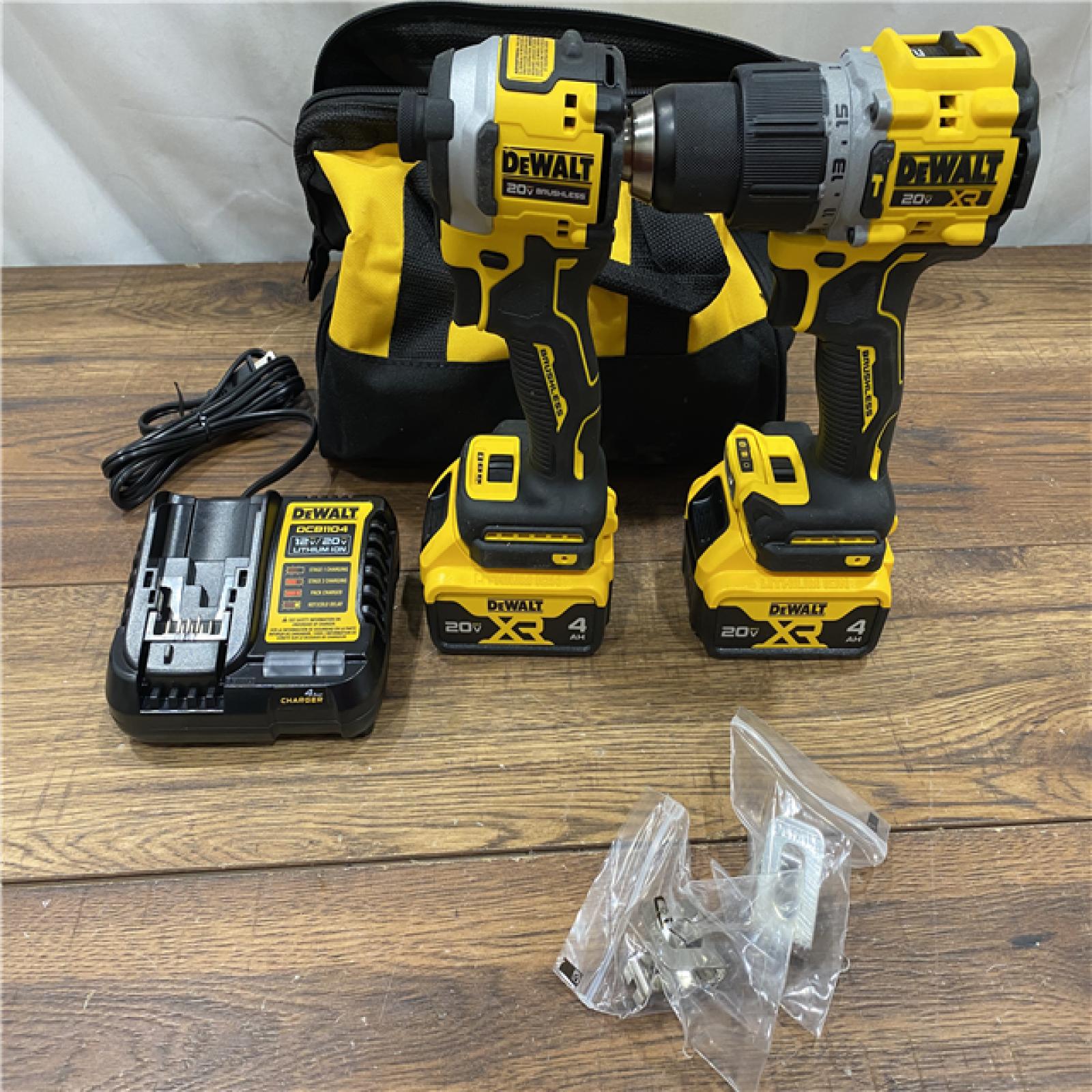 AS IS DEWALT 20V MAX XR Hammer Drill and ATOMIC Impact Driver 2 Tool Cordless Combo Kit with (2) 4.0Ah Batteries, Charger, and Bag