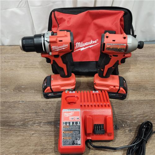 AS-IS M18 18-Volt Lithium-Ion Brushless Cordless Compact Hammer Drill/Impact Combo Kit (2-Tool) with (2) Batteries, Bag