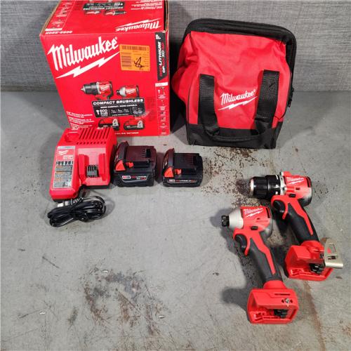 HOUSTON LOCATION - AS-IS (APPEARS LIKE NEW) M18 18-Volt Lithium-Ion Brushless Cordless Compact Hammer Drill/Impact Combo Kit (2-Tool) with (2) Batteries, Bag