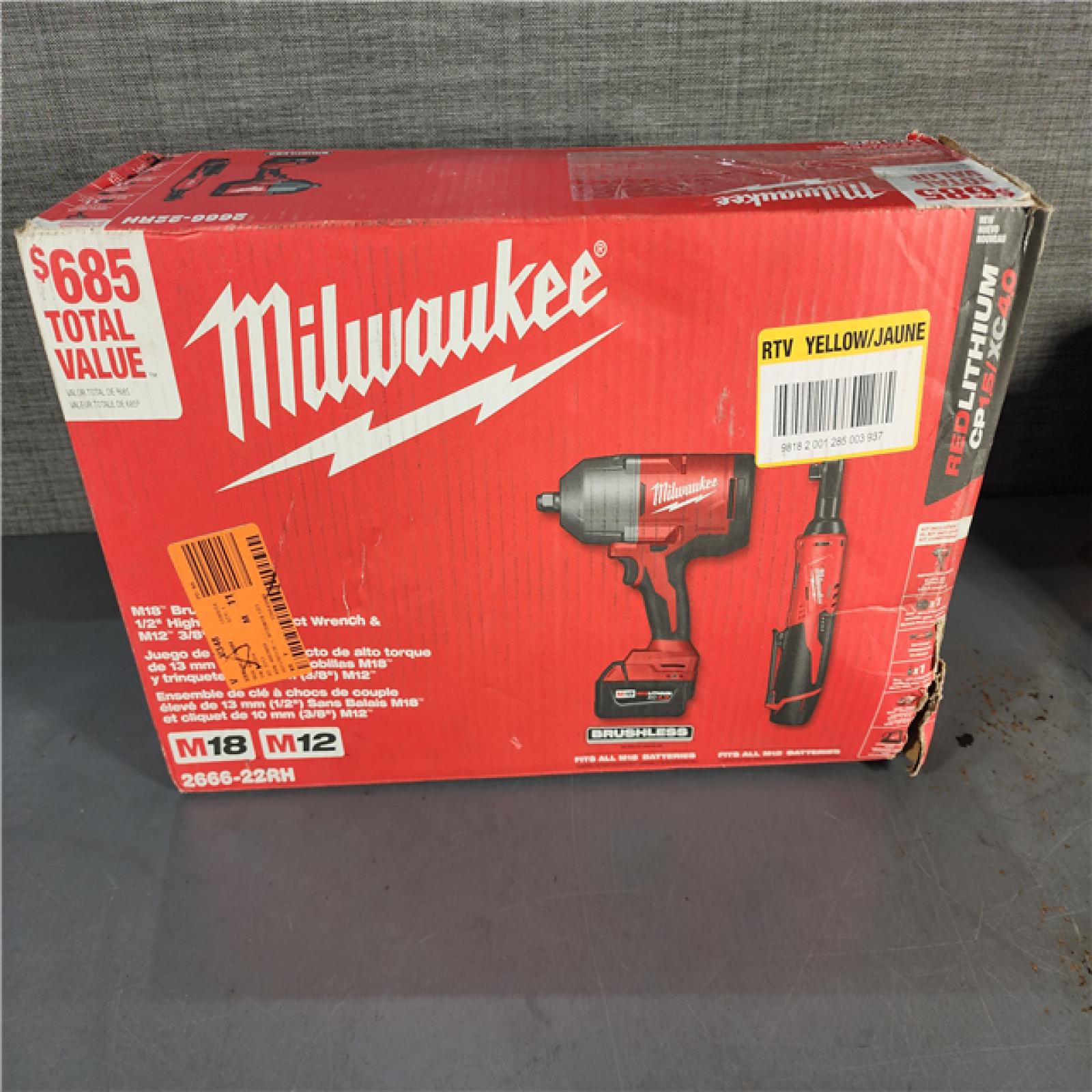 HOUSTON LOCATION - AS-IS M12/M18 12/18V Lithium-Ion Cordless 3/8 in. Ratchet and 1/2 in. High Torque Impact Wrench with Friction Ring Combo Kit