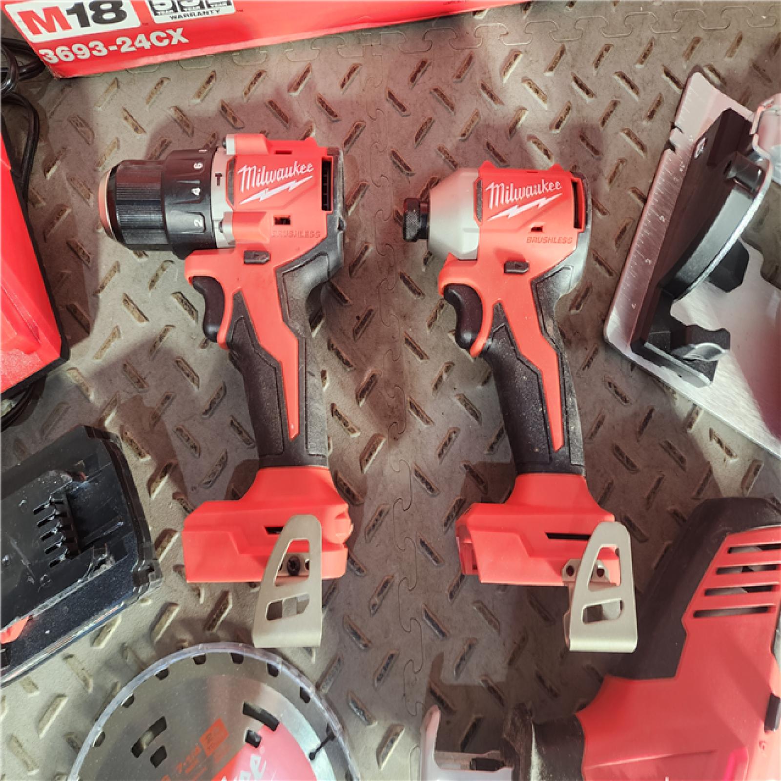 HOUSTON LOCATION - AS-IS M18 18-Volt Lithium-Ion Brushless Cordless Combo Kit (4-Tool) with 2-Batteries, 1-Charger and Tool Bag