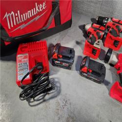 HOUSTON LOCATION - AS-IS (APPEARS LIKE NEW) Milwaukee M18 18-Volt Lithium-Ion Cordless Combo Tool Kit (5-Tool) with (1) 3.0Ah and (1) 1.5Ah Battery, (1) Charger, (1) Tool Bag