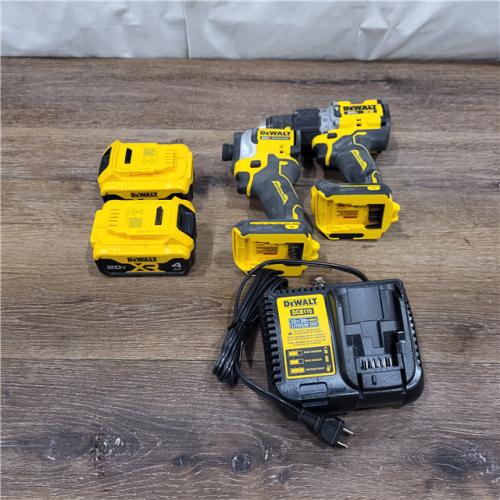 AS-IS DEWALT 20V MAX XR Hammer Drill and ATOMIC Impact Driver 2 Tool Cordless Combo Kit with (2) 4.0Ah Batteries, Charger, and Bag