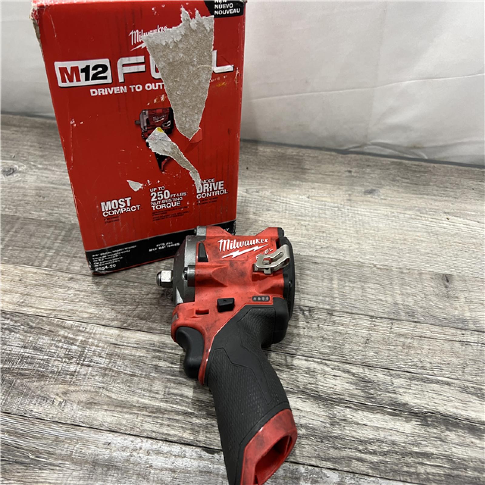 AS-IS MILWAUKEE M12 FUEL 12V Lithium-Ion Brushless Cordless Stubby 3/8 in. Impact Wrench (Tool-Only)