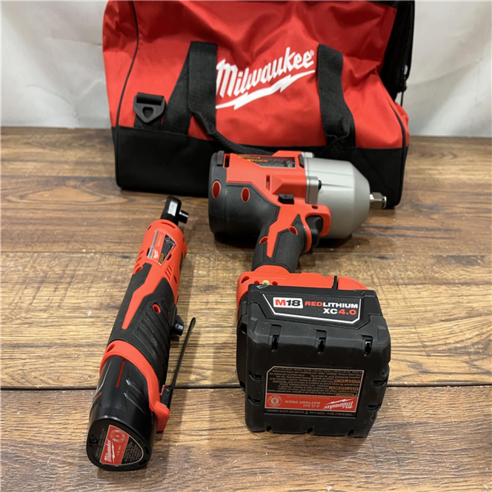 AS IS M12/M18 12/18V Lithium-Ion Cordless 3/8 in. Ratchet and 1/2 in. High Torque Impact Wrench with Friction Ring Combo Kit