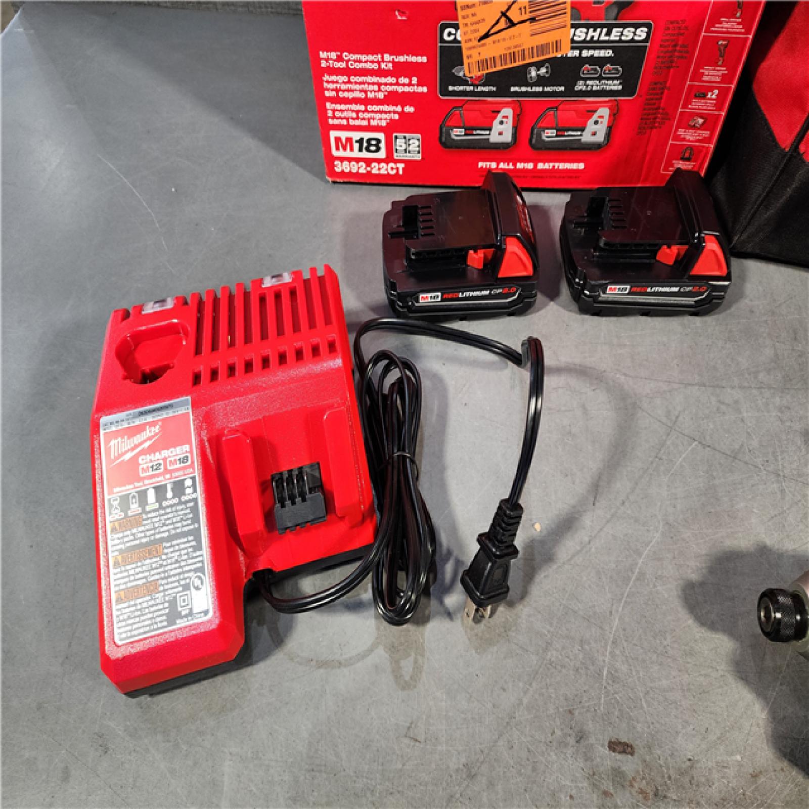 HOUSTON LOCATION - AS-IS (APPEARS LIKE NEW) M18 18V Lithium-Ion Brushless Cordless Compact Drill/Impact Combo Kit (2-Tool) W/(2) 2.0 Ah Batteries, Charger & Bag