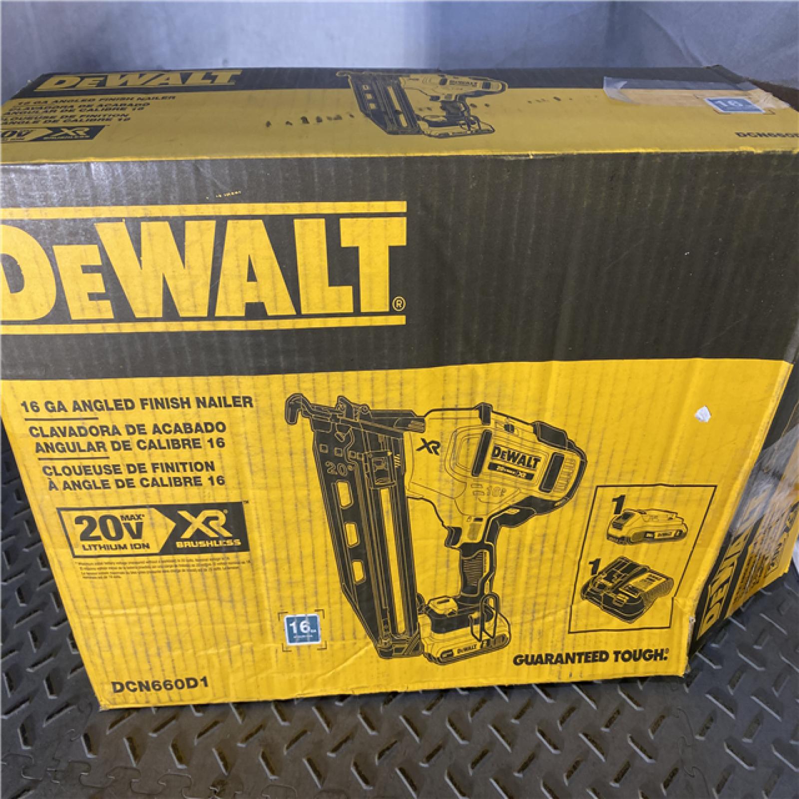 Houston location AS-IS DeWalt DCN660D1 20V 16 Gauge Cordless Angled Finish Nailer Kit W/ 2Ah Battery