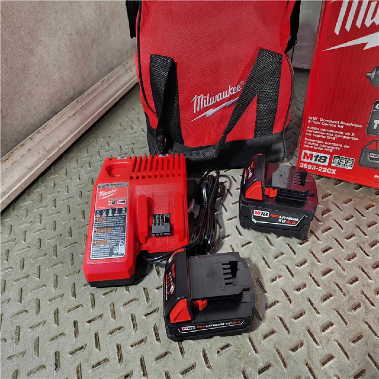 HOUSTON LOCATION - AS-IS (APPEARS LIKE NEW) M18 18-Volt Lithium-Ion Brushless Cordless Compact Hammer Drill/Impact Combo Kit (2-Tool) with (2) Batteries, Bag