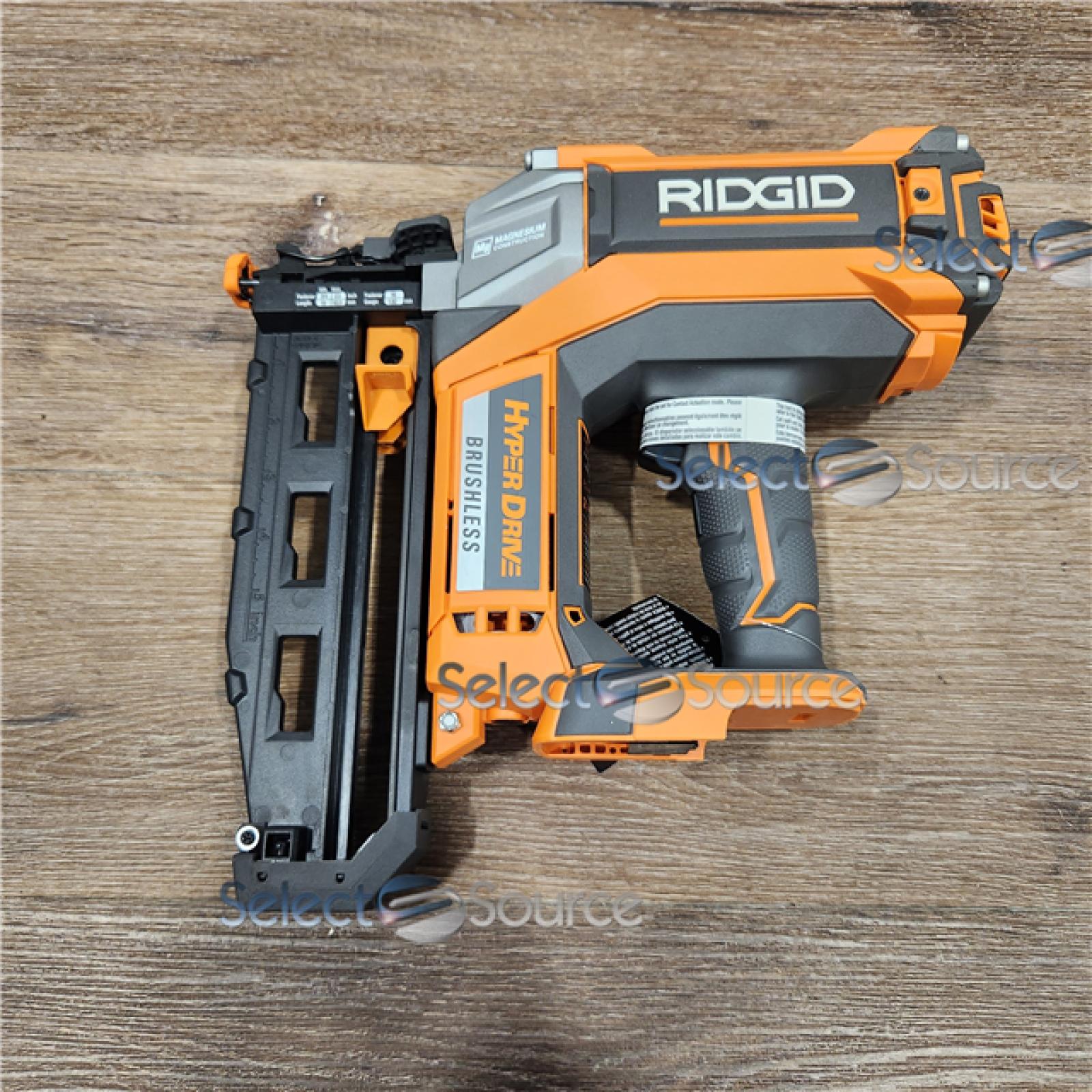 AS-IS RIDGID 18-Volt Cordless Brushless HYPERDRIVE 16-Gauge 2-1/2 in. Straight Finish Nailer(Tool Only), Belt Clip, Bag, Sample Nails