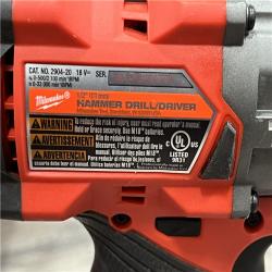 AS-IS Milwaukee 2904-22 Hammer Drill Driver Kit with Batteries  Charger & Tool Case  Red