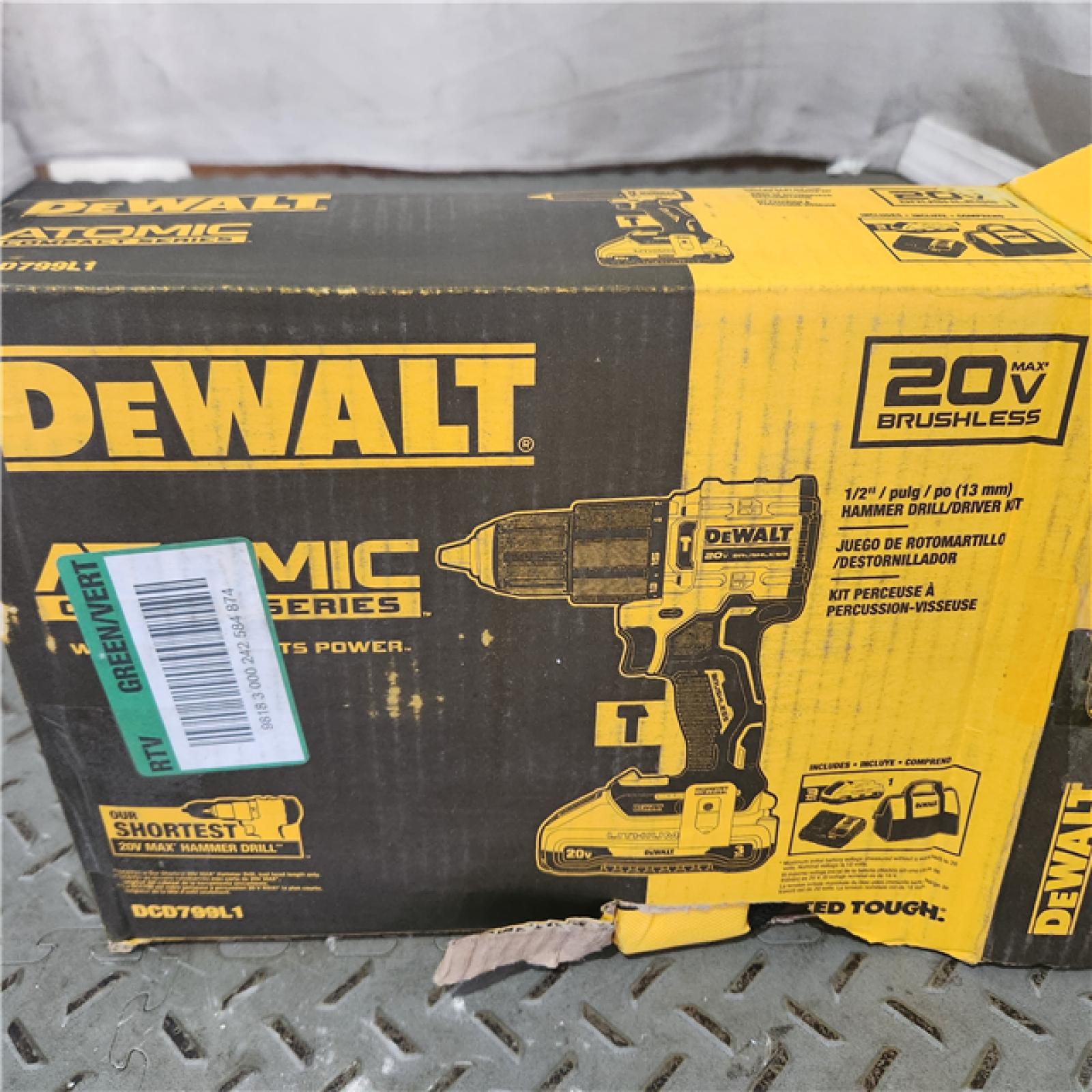 Houston location AS-IS  DEWALT ATOMIC 20-Volt Lithium-Ion Cordless 1/2 in. Compact Hammer Drill with 3.0Ah Battery, Charger and Bag