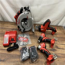 AS-IS Milwaukee M18 18-Volt Lithium-Ion Brushless Cordless Combo Kit (4-Tool) with 2-Batteries, 1-Charger and Tool Bag