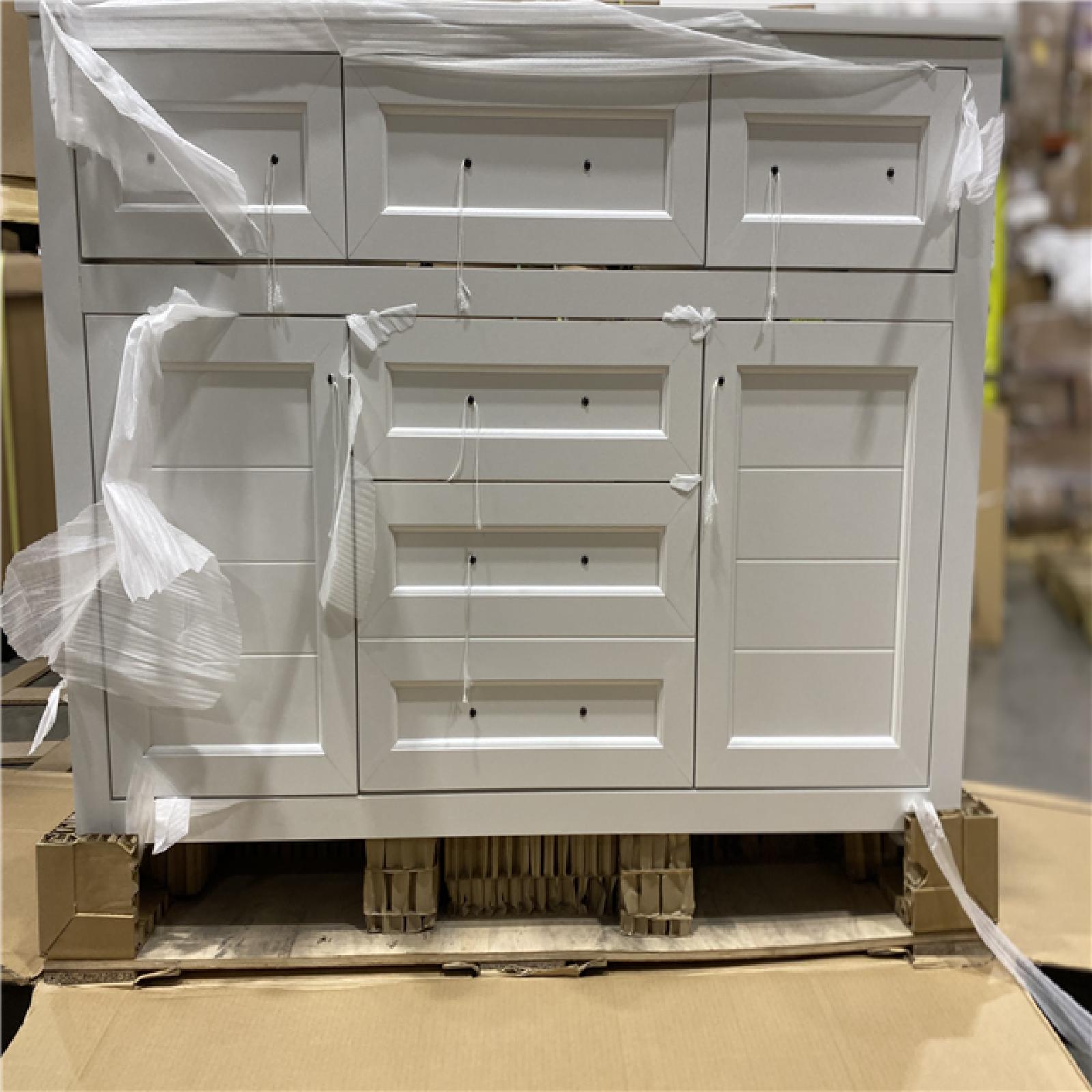 DALLAS LOCATION - Home Decorators Collection Hanna 42 in. Single Sink White Bath Vanity with White Engineered Stone Top (Assembled)