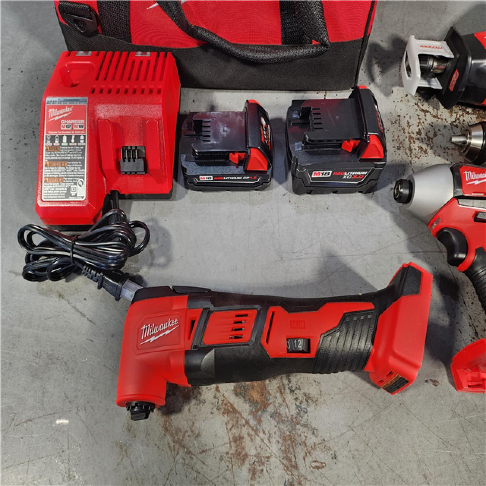 HOUSTON LOCATION - AS-IS (APPEARS LIKE NEW) M18 18V Lithium-Ion Cordless Combo Kit (5-Tool) with (2) Batteries, Charger and Tool Bag