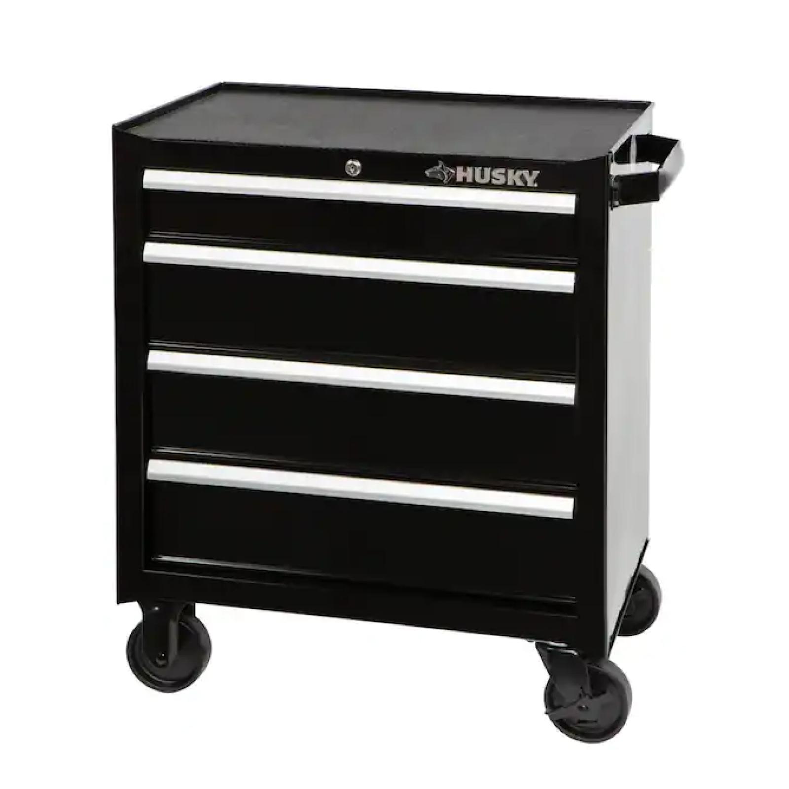 DALLAS LOCATION - Husky 26.5 in. W x 18 in. D Standard Duty 4-Drawer Rolling Tool Cabinet in Gloss Black PALLET -(2 UNITS)