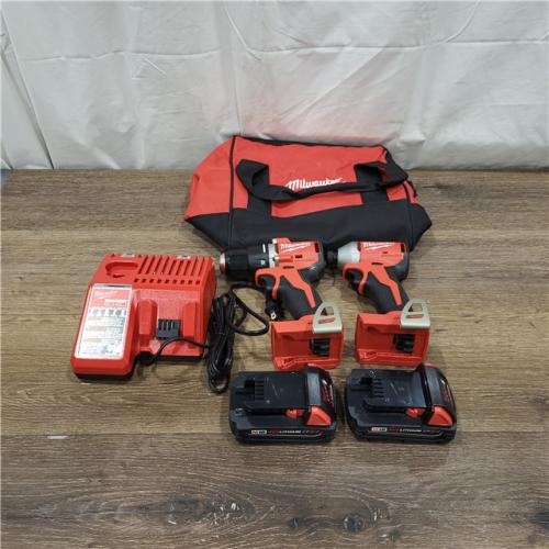 AS-IS M18 18V Lithium-Ion Brushless Cordless Compact Drill/Impact Combo Kit (2-Tool) W/(2) 2.0 Ah Batteries, Charger & Bag