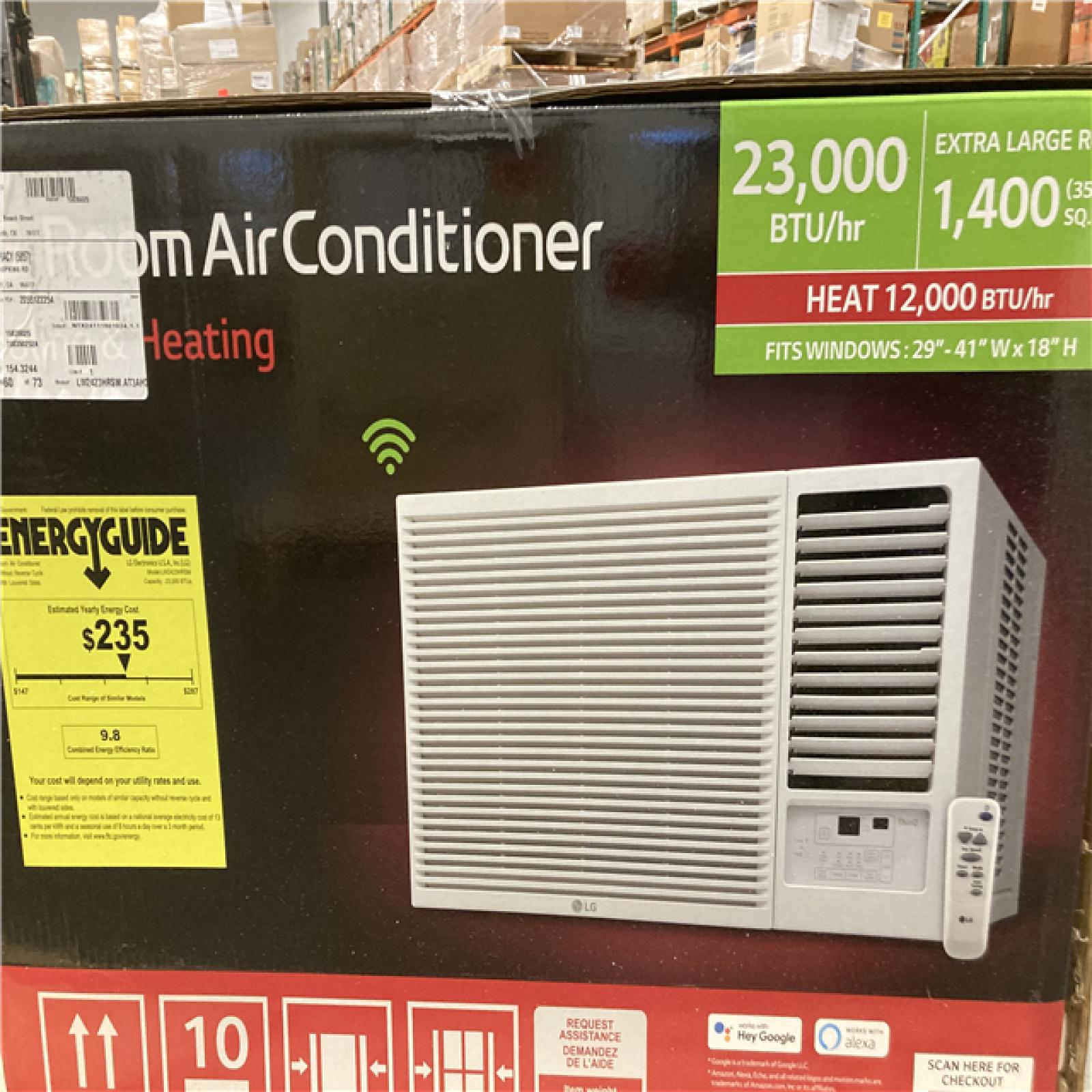 DALLAS LOCATION - LG 23,000 BTU 230/208V Window Air Conditioner Cools 1400 Sq. Ft. with Heater, Wi-Fi Enabled and Dehumidifier in White