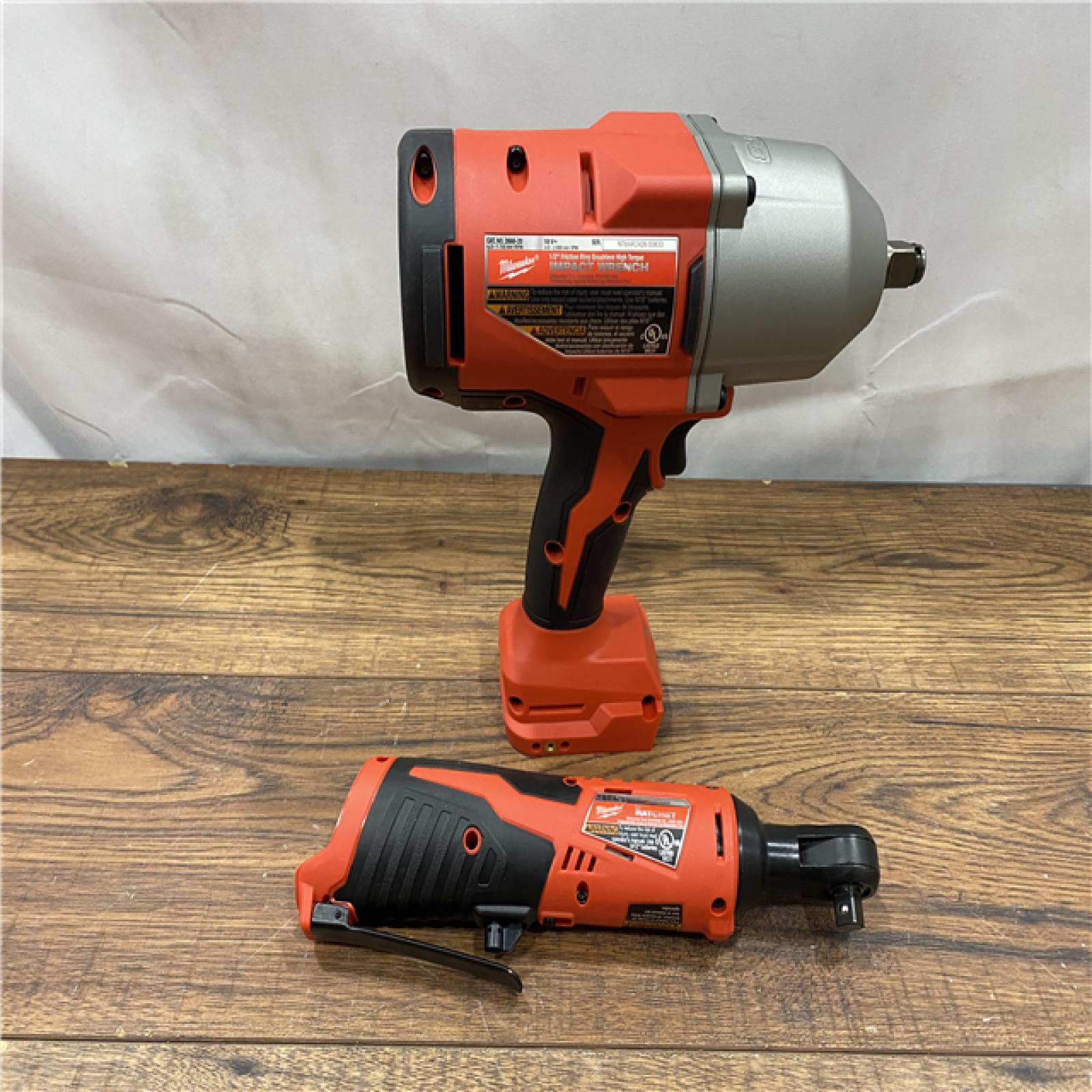 AS IS M12/M18 12/18V Lithium-Ion Cordless 3/8 in. Ratchet and 1/2 in. High Torque Impact Wrench with Friction Ring Combo Kit