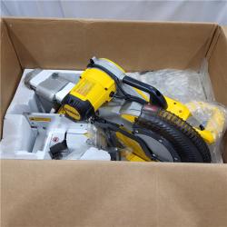 AS-IS DEWALT 15 Amp Corded 12 in. Double Bevel Sliding Compound Miter Saw, Blade Wrench and Material Clamp