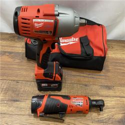 AS IS M18/M12 12/18V Lithium-Ion Cordless 3/8 in. Ratchet and 1/2 in. Impact Wrench with Friction Ring Combo Kit