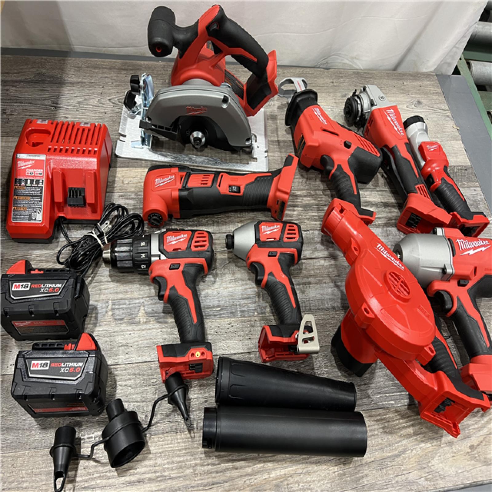 AS-IS MILWAUKEE M18 18-Volt Lithium-Ion Cordless Combo Kit (9-Tool) with (2) Batteries, Charger, and Tool Bag