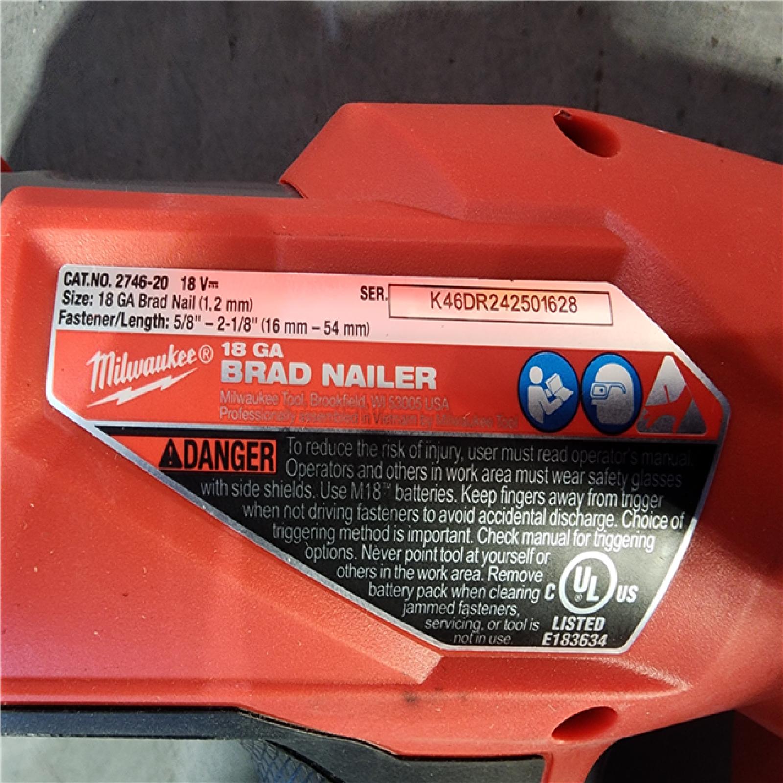 HOUSTON LOCATION - AS-IS (APPEARS LIKE NEW) Milwaukee M18 Fuel 18V Brushless 18-Gauge Brad Nailer 2746-20 (Bare Tool)