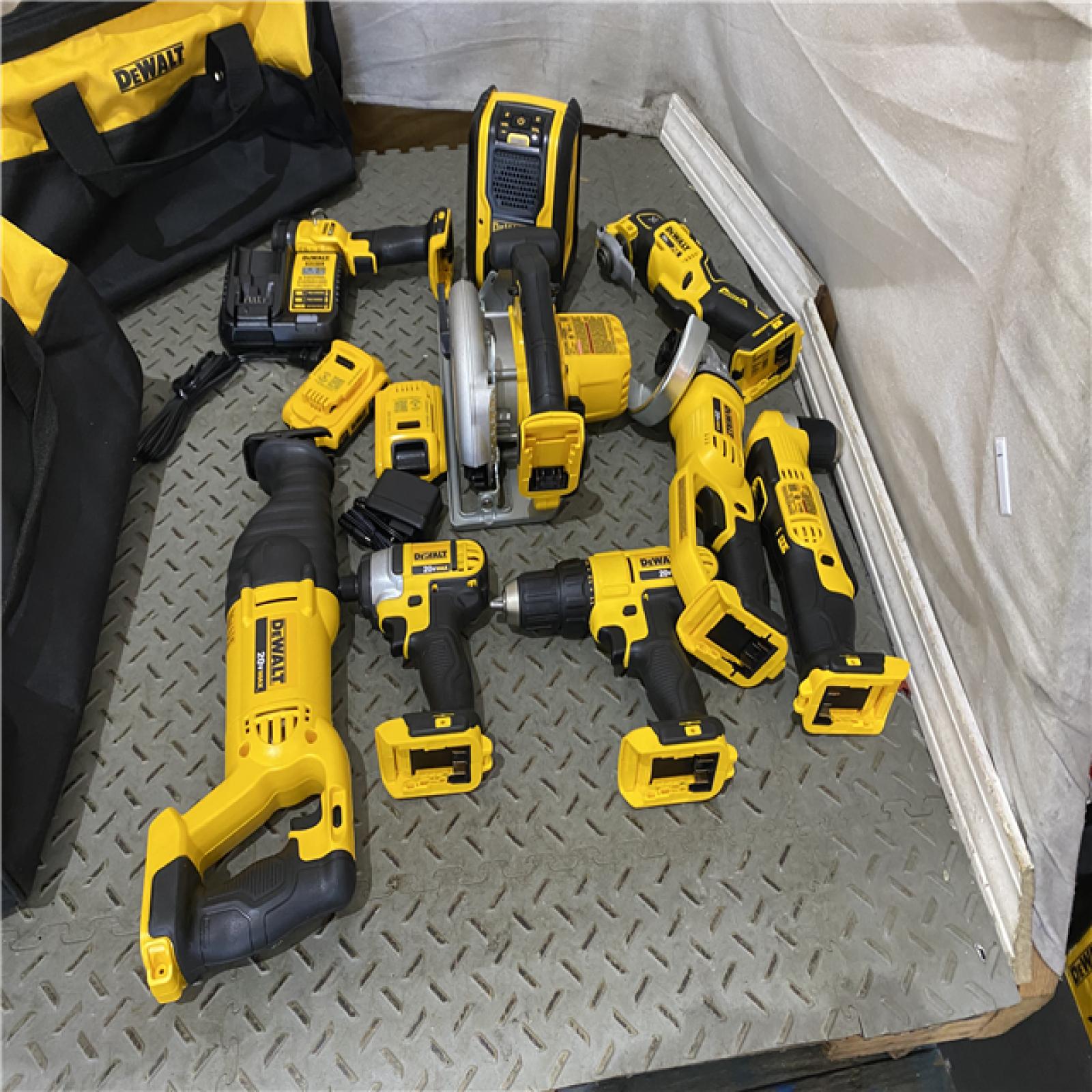 Houston location AS-IS DEWALT 20V MAX Cordless 9 Tool Combo Kit with (2) 20V 2.0Ah Batteries and Charger