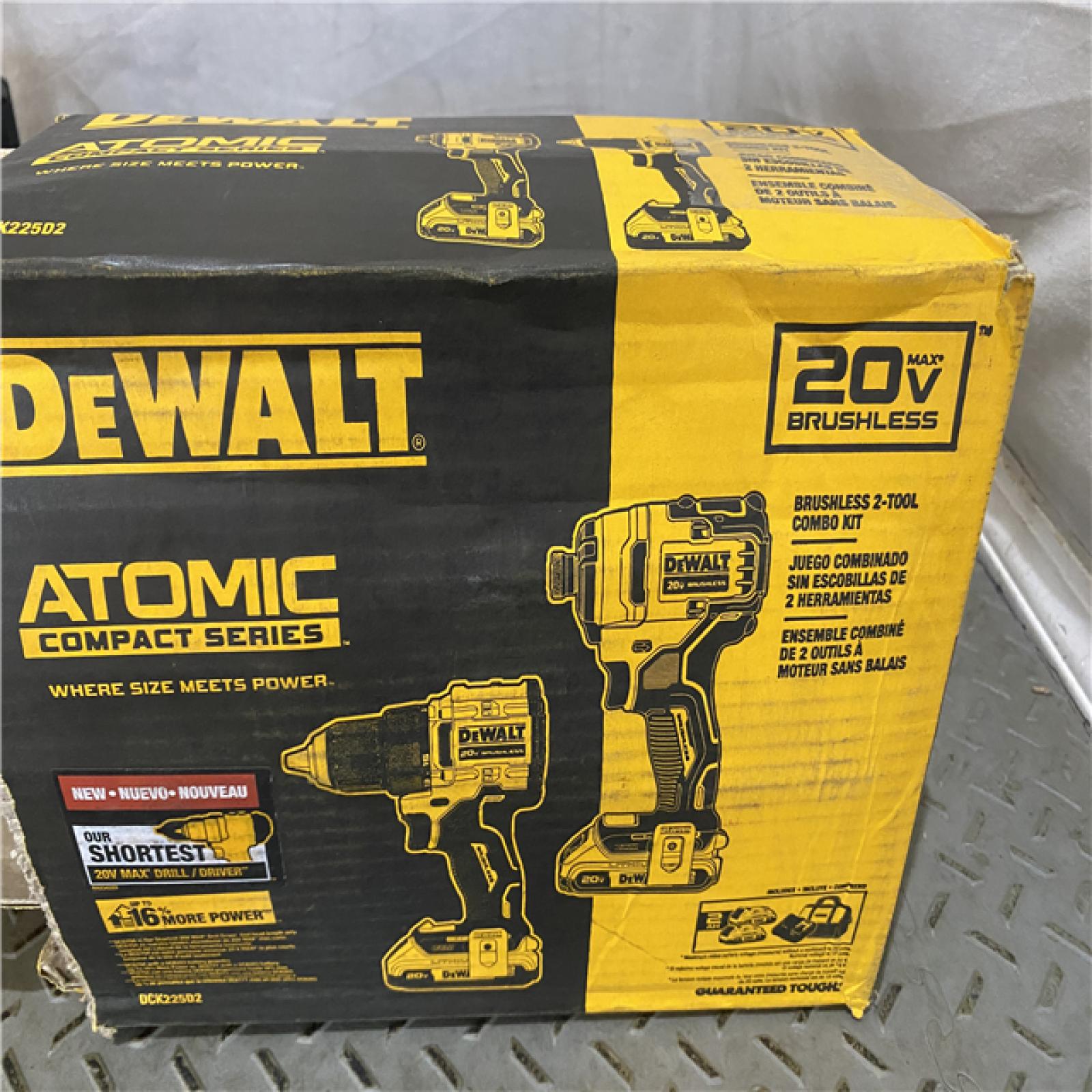 Houston location AS-IS DEWALT ATOMIC 20-Volt MAX Lithium-Ion Cordless Combo Kit (2-Tool) with (2) 2.0Ah Batteries, Charger and Bag