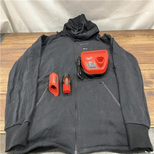 AS IS Milwaukee M12 Lithium-Ion Cordless Black Heated Jacket Hoodie Kit (X-Large)