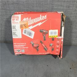 HOUSTON LOCATION - AS-IS (APPEARS LIKE NEW) MILWAUKEE M12 12V Lithium-Ion Cordless Combo Kit (5-Tool) with Two 1.5Ah Batteries, Charger & Tool Bag