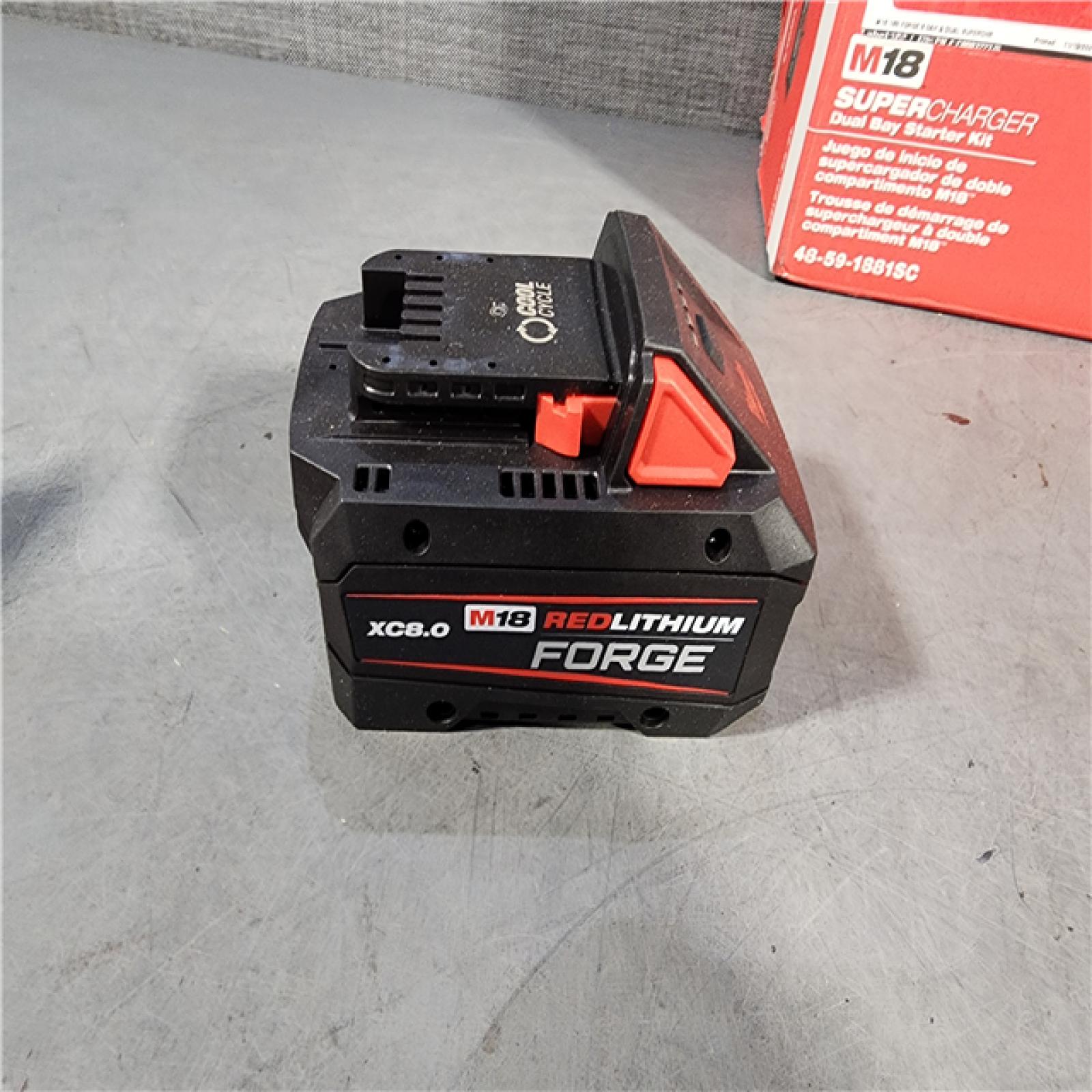 HOUSTON LOCATION - AS-IS M18 18V Lithium-Ion REDLITHIUM FORGE 8.0 Ah Battery Pack with M18 18V Dual Bay Simultaneous Super Charger