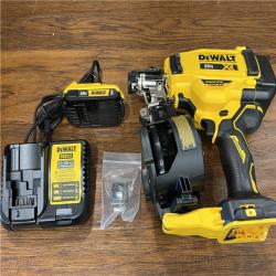 AS-IS DEWALT 20V MAX Lithium-Ion 15-Degree Electric Cordless Roofing Nailer Kit with 2.0Ah Battery Charger and Bag