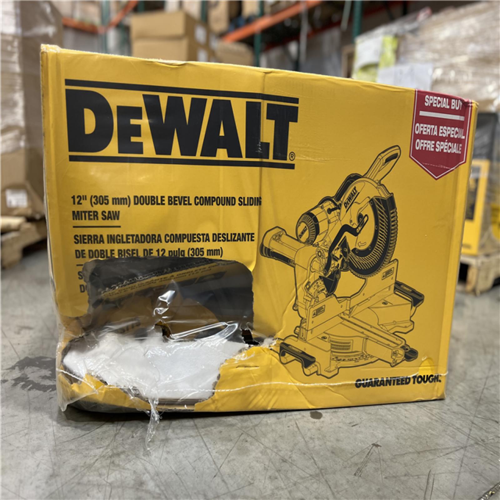 DALLAS LOCATION - DEWALT 15 Amp Corded 12 in. Double Bevel Sliding Compound Miter Saw, Blade Wrench and Material Clamp