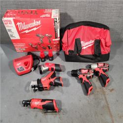 HOUSTON LOCATION - AS-IS (APPEARS LIKE NEW) MILWAUKEE M12 12V Lithium-Ion Cordless Combo Kit (5-Tool) with Two 1.5Ah Batteries, Charger & Tool Bag