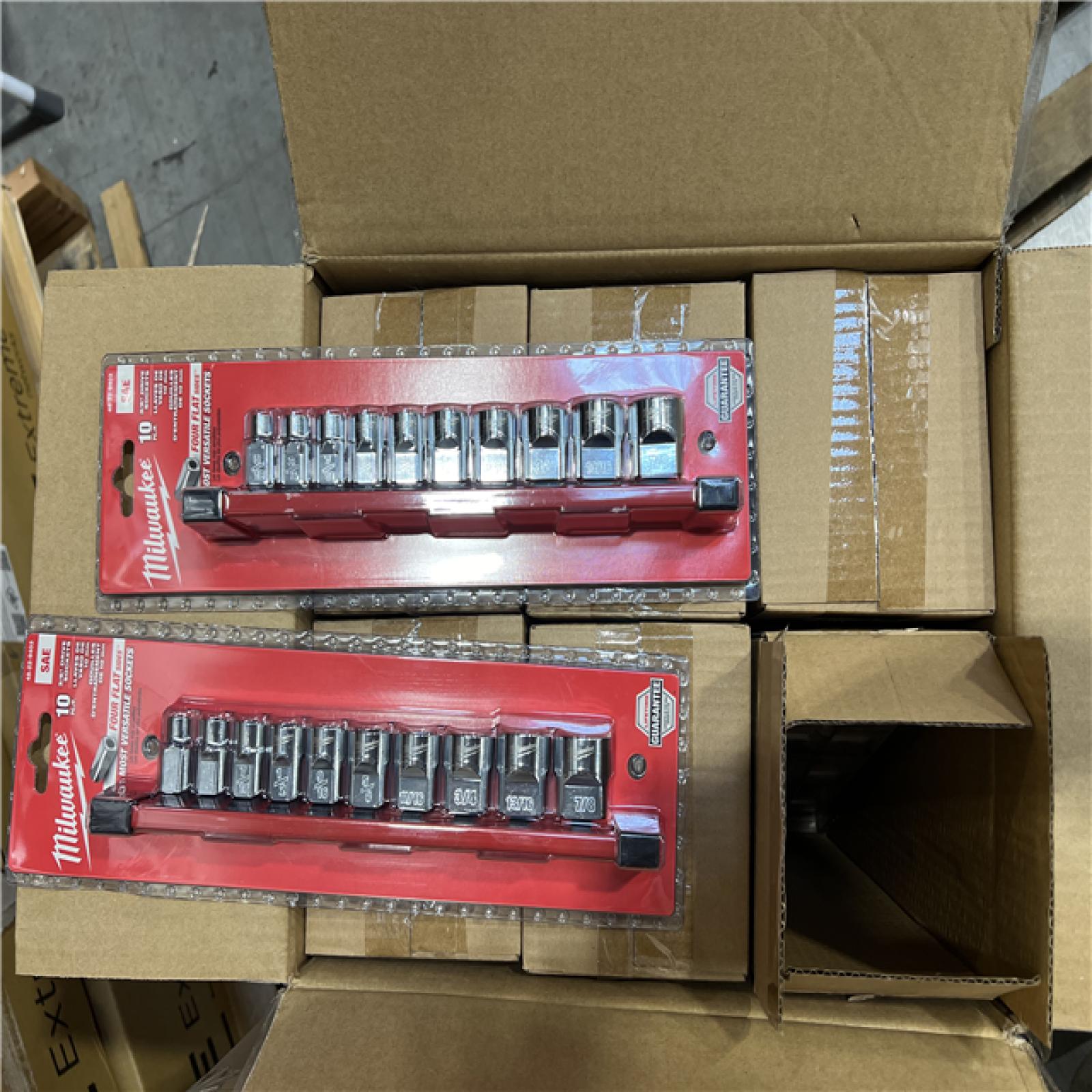 NEW! - Milwaukee 3/8 in. SAE Low Profile 6-Point Socket Set with FOUR FLAT Sides (10-Piece) - (18 UNITS)