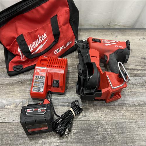 AS-IS MILWAUKEE M18 FUEL 18-Volt Lithium-Ion Brushless Cordless Coil Roofing Nailer Combo Kit with (1) 3.0 Ah Battery, Charger and Bag