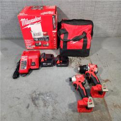 HOUSTON LOCATION - AS-IS M18 18-Volt Lithium-Ion Brushless Cordless Compact Hammer Drill/Impact Combo Kit (2-Tool) with (2) Batteries, Bag