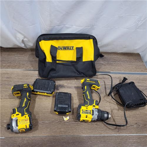 AS-IS DEWALT 20V MAX XR Cordless Drill/Driver, ATOMIC Impact Driver 2 Tool Combo Kit, (2) 2.0Ah Batteries, Charger, and Bag