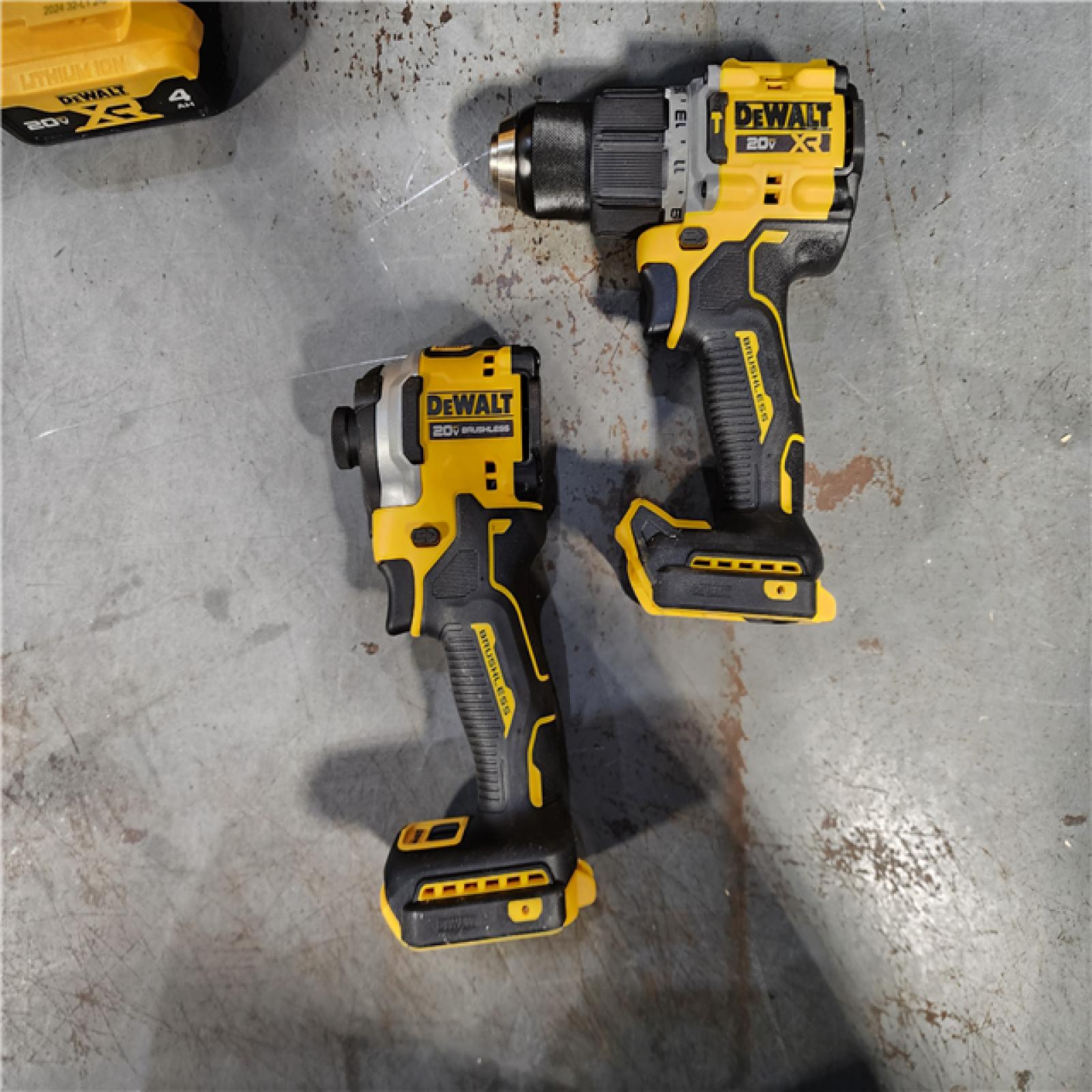 HOUSTON LOCATION - AS-IS DEWALT 20V MAX XR Hammer Drill and ATOMIC Impact Driver 2 Tool Cordless Combo Kit with (2) 4.0Ah Batteries, Charger, and Bag