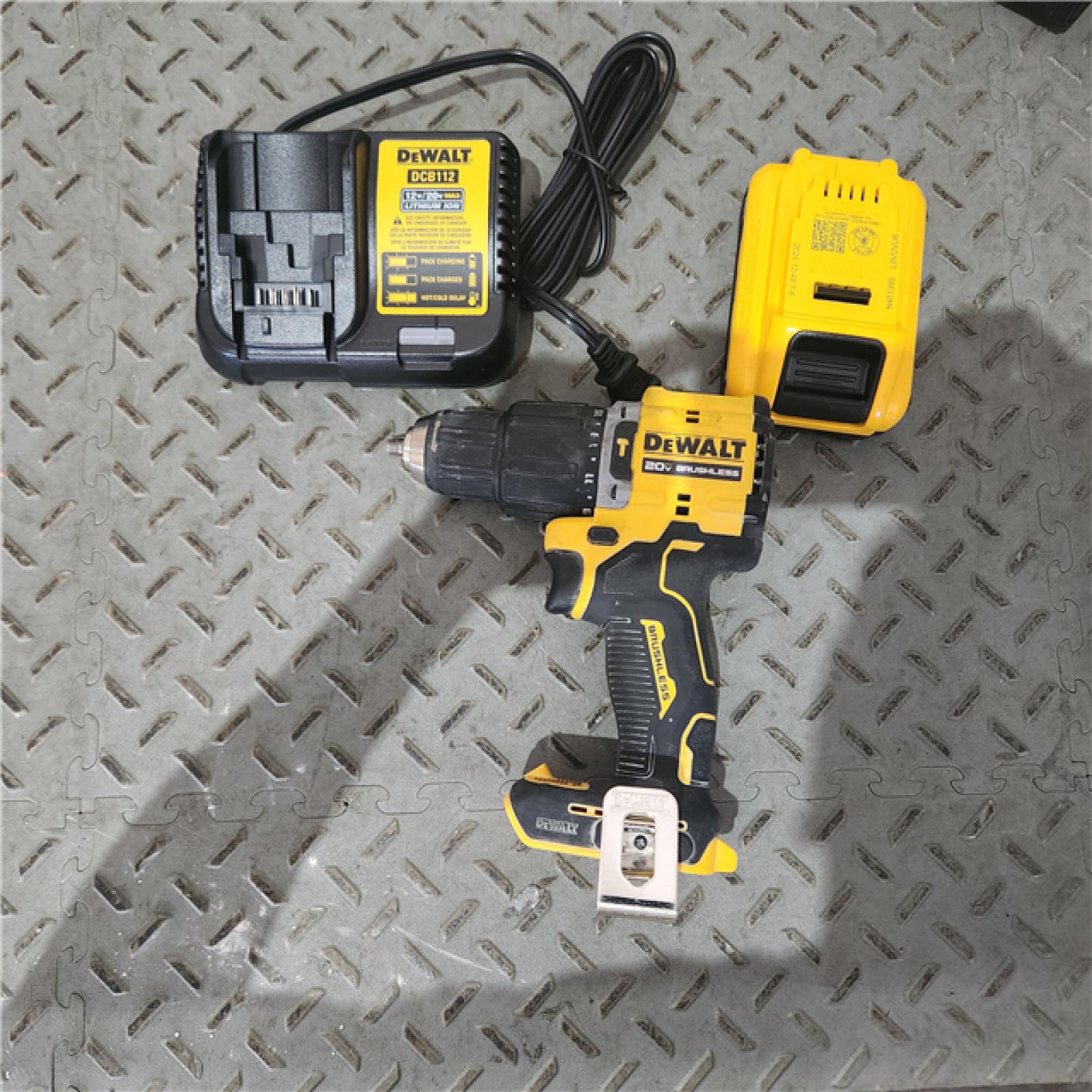 Houston location AS-IS  DEWALT ATOMIC 20-Volt Lithium-Ion Cordless 1/2 in. Compact Hammer Drill with 3.0Ah Battery, Charger and Bag