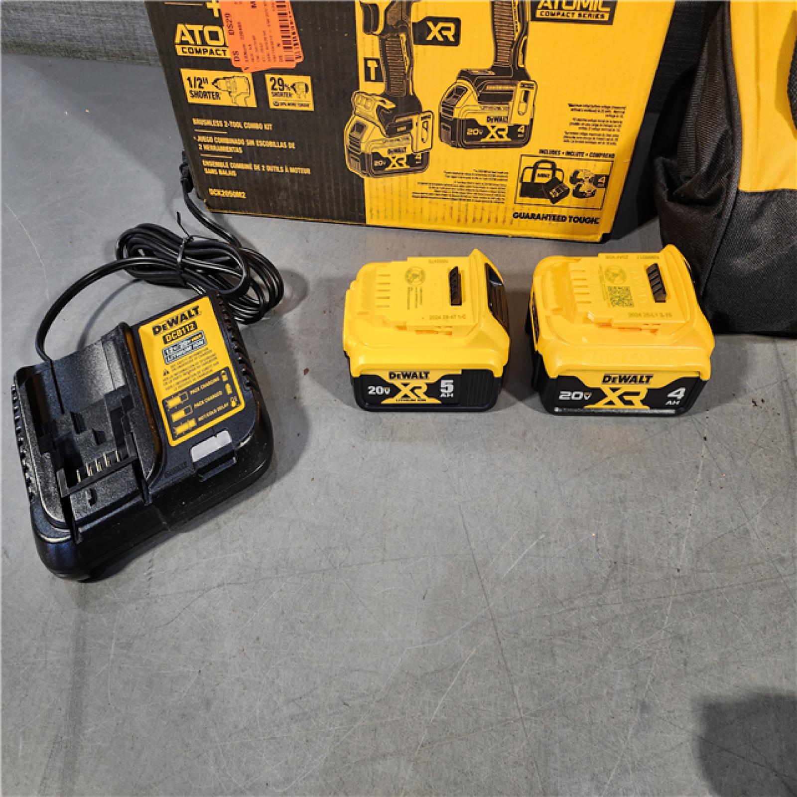 HOUSTON LOCATION - AS-IS DEWALT 20V MAX XR Hammer Drill and ATOMIC Impact Driver 2 Tool Cordless Combo Kit with (2) 4.0Ah Batteries, Charger, and Bag